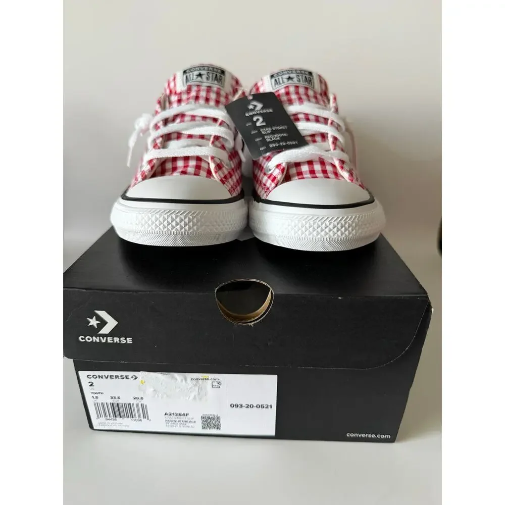 Converse Chuck Taylor All Star Street Slip Gingham Red White Youth Size 2 NIB